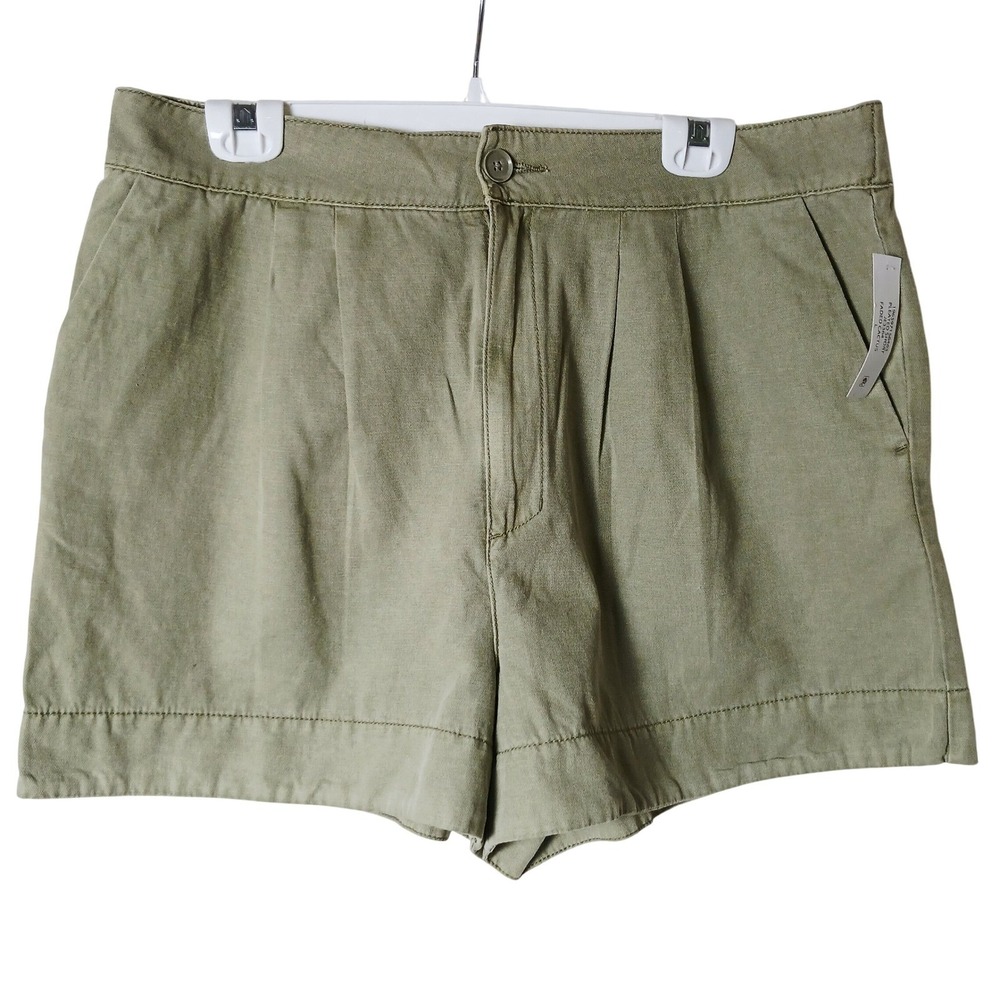 Joie Pleated Shorts Faded Cactus Green Cotton Linen High Rise Womens L - Picture 4 of 7